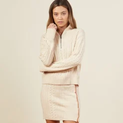 MONROW Merino Cable Knit Half Zip OFFWHITE Fashion